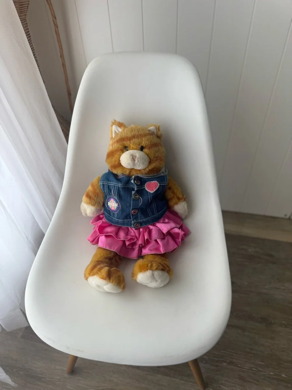 Build A Bear Orange Tabby Kitty Cat Plush Striped Long Legs Flip Flops Denim